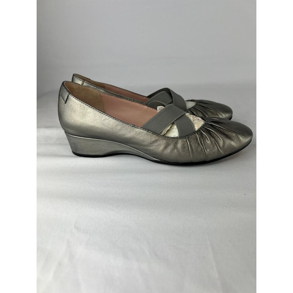 Metallic Leather Wedge Heel Loafers Comfort Slip-On Shoes 7M Taryn Rose Florine